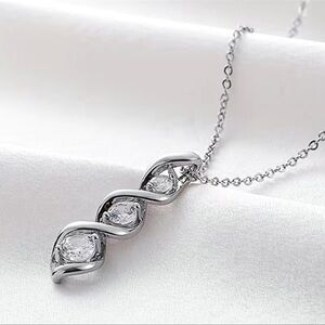 STERLING SILVER 3 STONE DROP PENDANT NECKLACE